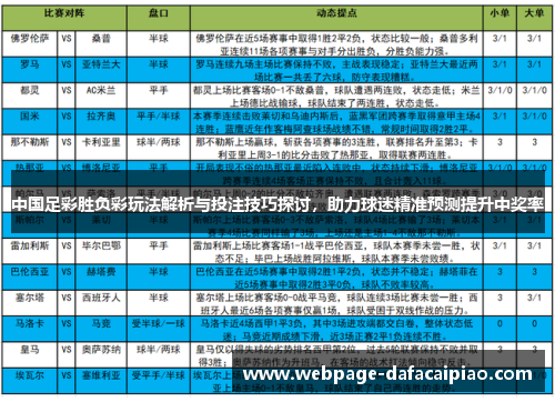 中国足彩胜负彩玩法解析与投注技巧探讨，助力球迷精准预测提升中奖率